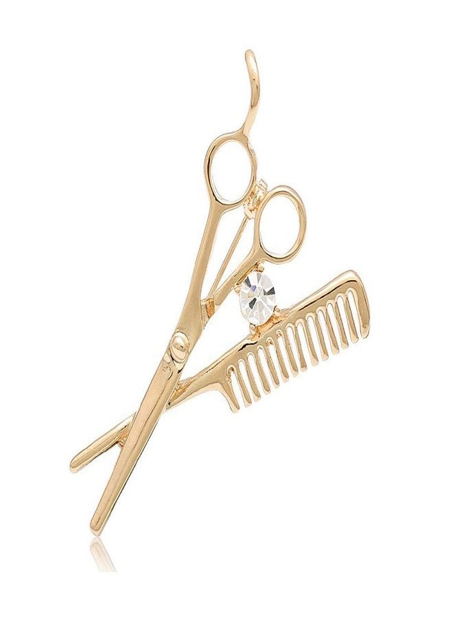 Ozekov JOYID Scissor and Comb Brooch Hair Stylist Brooch Pin Brooches Hairdresser for Women Men Children-Gold - Image 1